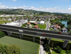 Simulacija predvidene hitre ceste s potekom nad Šmarješko cesto. (Vir: CI 3ROS-jug)