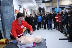 Majda Krošelj je prikazala uporabo defibrilatorja.