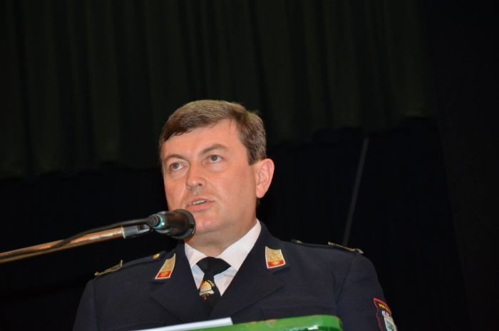 Poveljnik PGD Sevnica Robert Orešek med poročanjem na 133.  zboru.