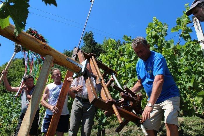 V Malih selih pri Šentrupertu so včeraj po jubilejnem blagoslovu postavili klopotca velikana.