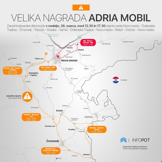 V nedeljo 8. Velika nagrada Adrie Mobil - katere ceste bodo zaprte?