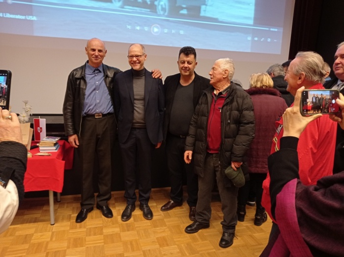 Jože Povšič, Gregory Meier, Franc Glušič in Leopold Borštnar, očividec letalske nesreče (Foto: M. L.)