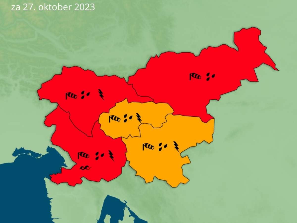 Trenutno vremensko opozorilo Arsa za petek. Opozorila bodo po regijah sproti prilagajali.