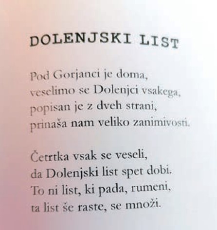 Del Cerarjeve pesmi, posvečene Dolenjskemu listu