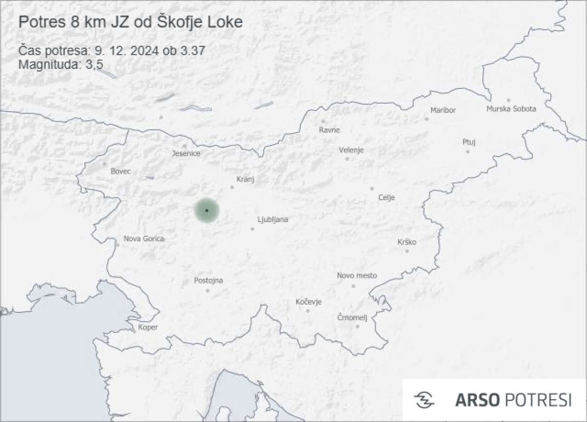 Žarišče potresa je bilo v bližini Škofje Loke.