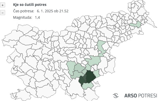 Potresni sunek v bližini Dolenjskih Toplic